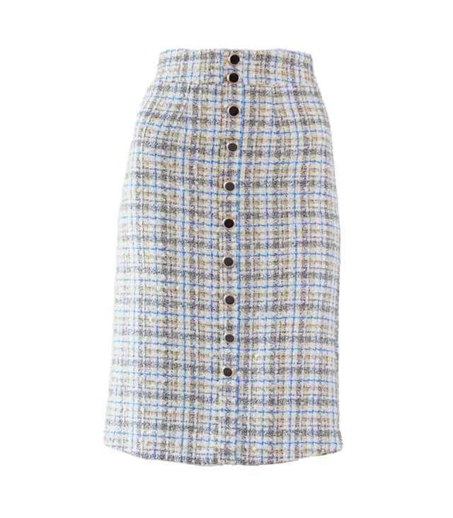 Luxe Plaid Tweed Pencil Skirt - Image 7