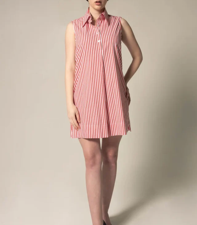 Italian Cotton Red Stripe Sleeveless Dress