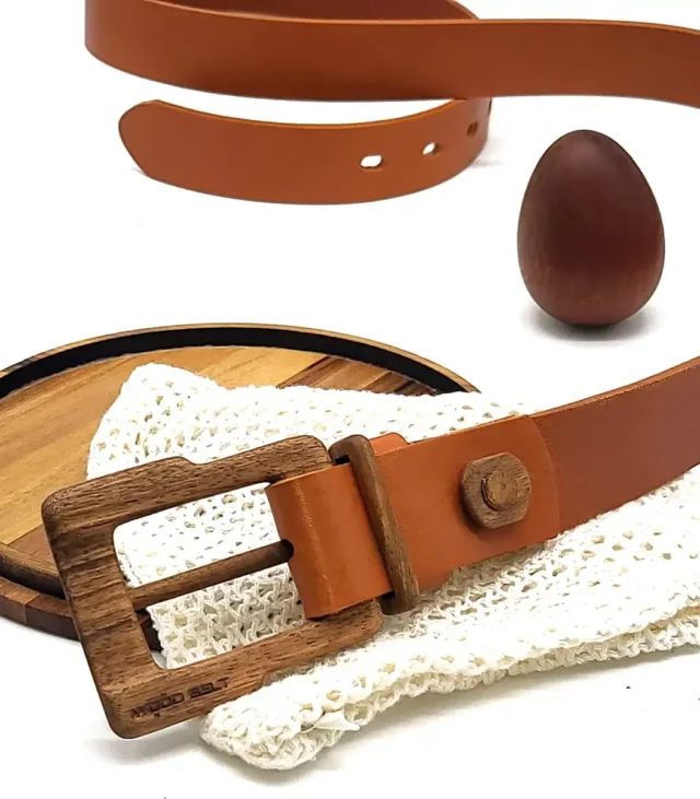 Powell Pride 308 - Elegant, Durable, and Eco-friendly Leather Belt with Wooden Buckle - Image 2