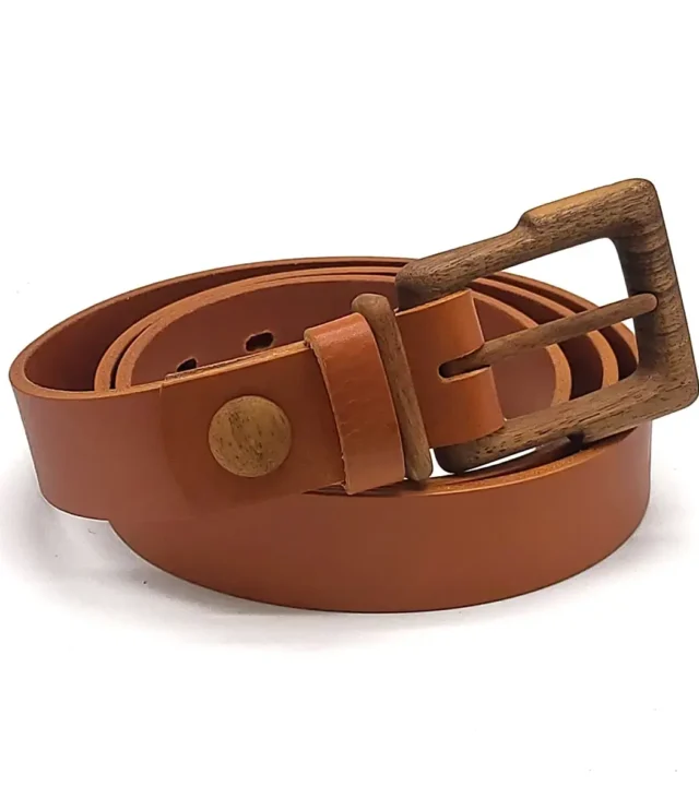 Powell Pride 308 - Elegant, Durable, and Eco-friendly Leather Belt with Wooden Buckle