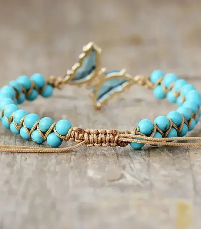 Elegant Turquoise Crystal Butterfly Bracelet - Handcrafted Bohemian Style Jewelry for Women