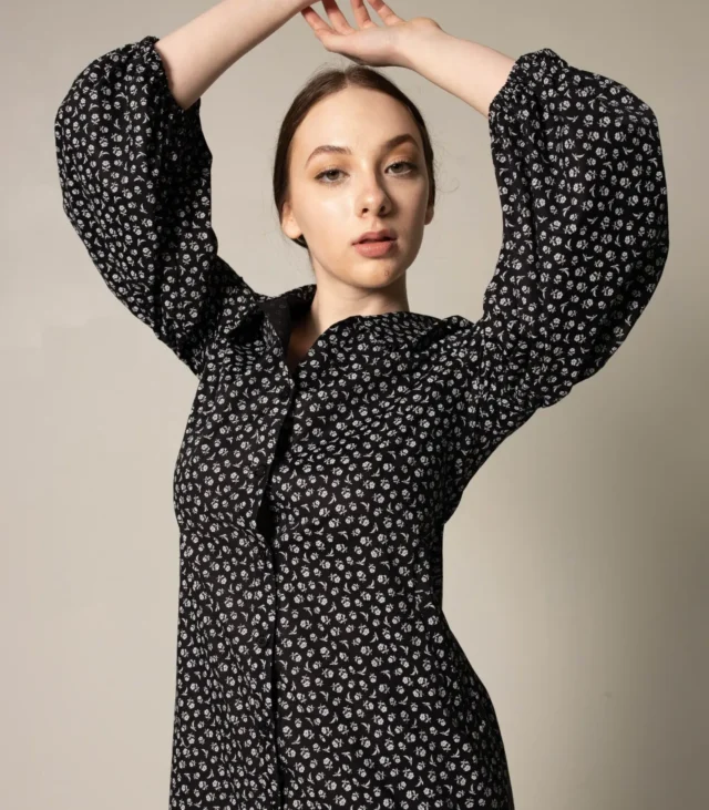 Black Floral Dress in Italian Cotton - Image 2