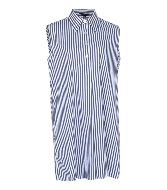 Italian Cotton Blue Stripe Sleeveless Dress - Image 5