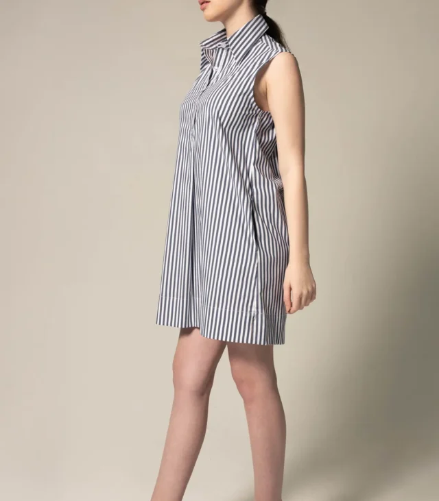 Italian Cotton Blue Stripe Sleeveless Dress - Image 2