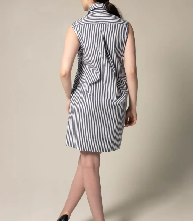 Italian Cotton Blue Stripe Sleeveless Dress - Image 3