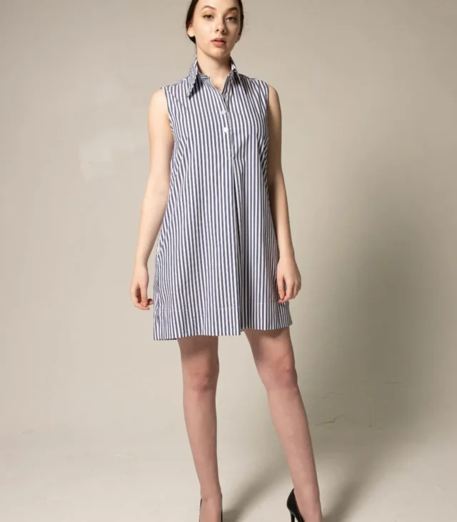 Italian Cotton Blue Stripe Sleeveless Dress - Image 4