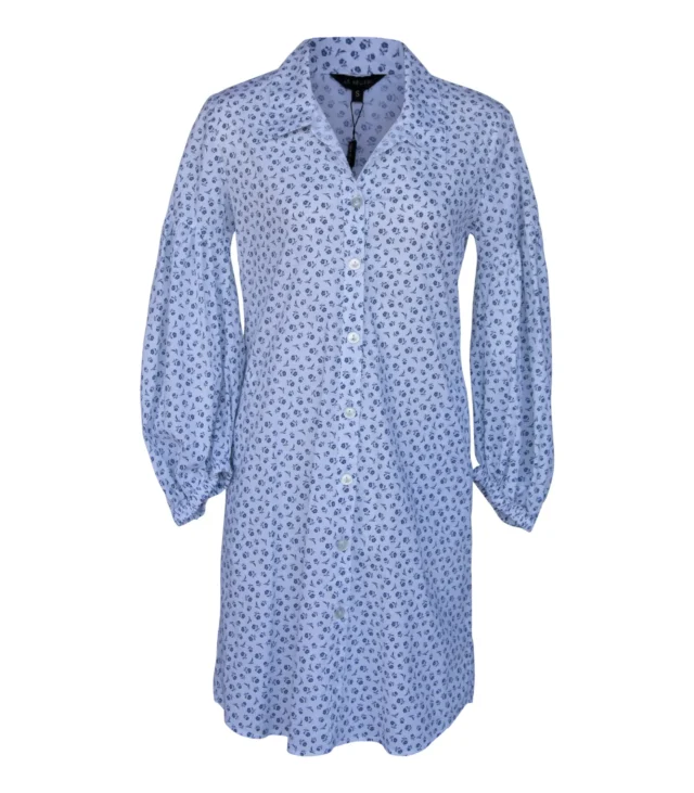 Shirt Dress with Oversized Sleeves in White Floral - Image 6