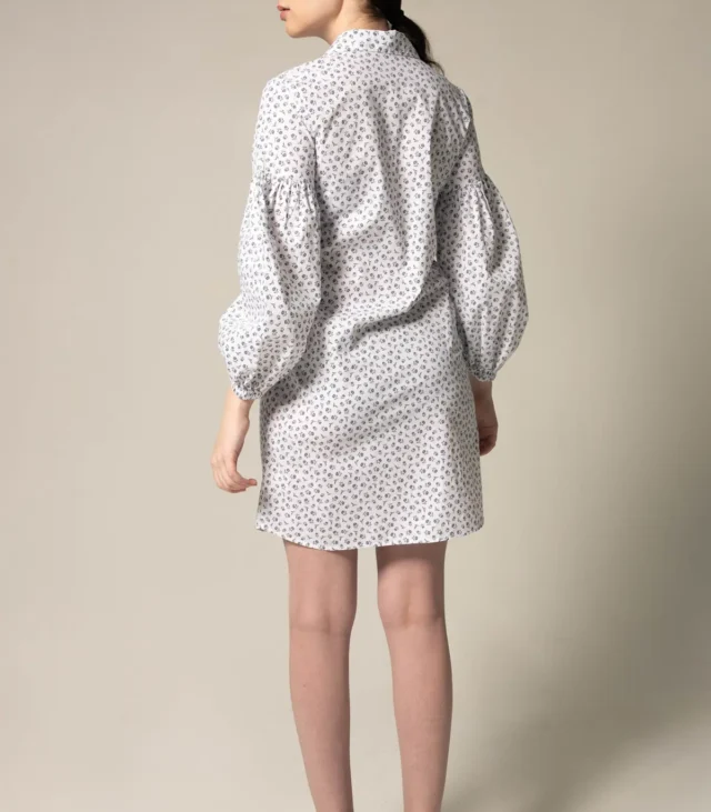 Shirt Dress with Oversized Sleeves in White Floral - Image 3