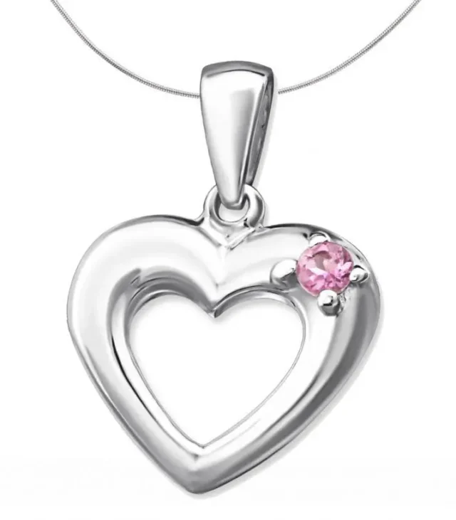 Elegant Sterling Silver Heart Pendant Necklace with Pink Gemstone - Perfect for Bracelets, Necklaces & Anklets