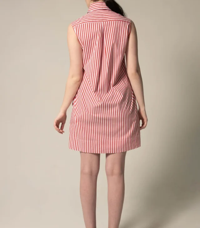 Italian Cotton Red Stripe Sleeveless Dress - Image 2